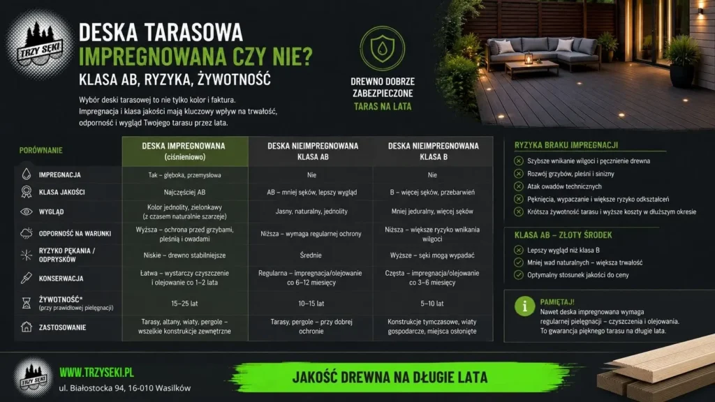 Deska tarasowa impregnowana czy nie? Klasa AB, ryzyka, żywotność