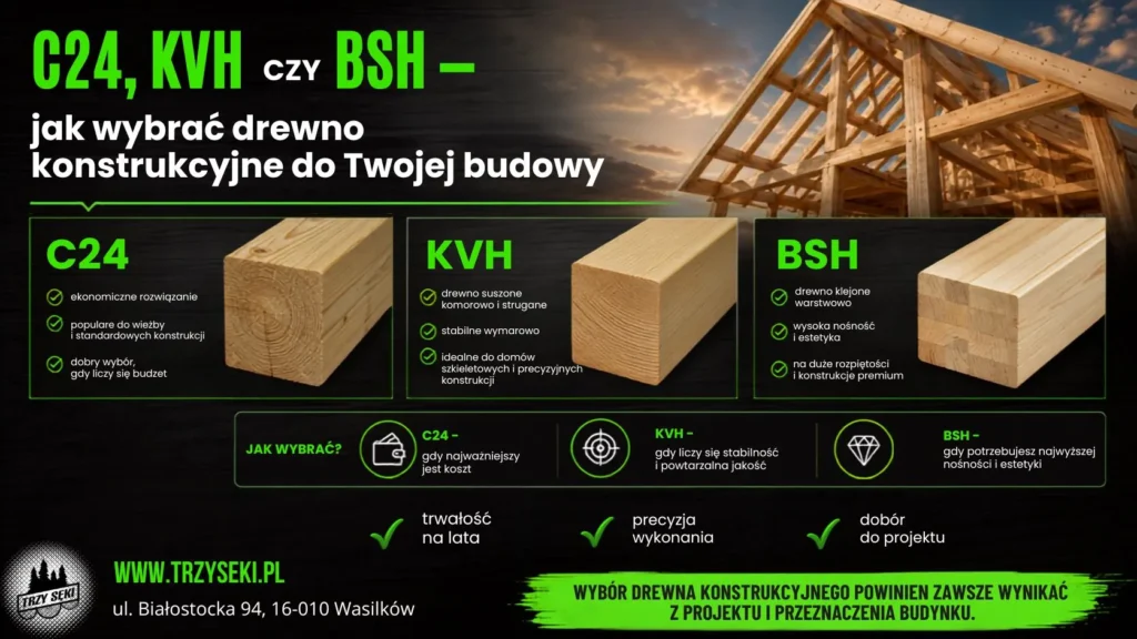 C24, KVH czy BSH — jak wybrać drewno konstrukcyjne do Twojej budowy